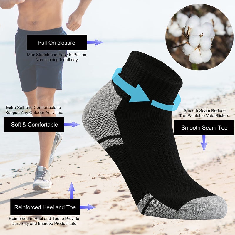 Ortis Low Cut Quarter Socks for Men Cotton Cushion Moisture Wicking Mesh Ventilating Running Training(Black L) - Image 3